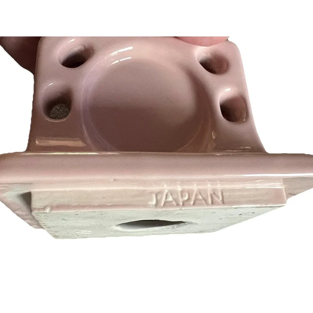 Vtg MCM Tile-In Porcelain Sink Toothbrush & Cup Holder Made In Japan Pink Blush